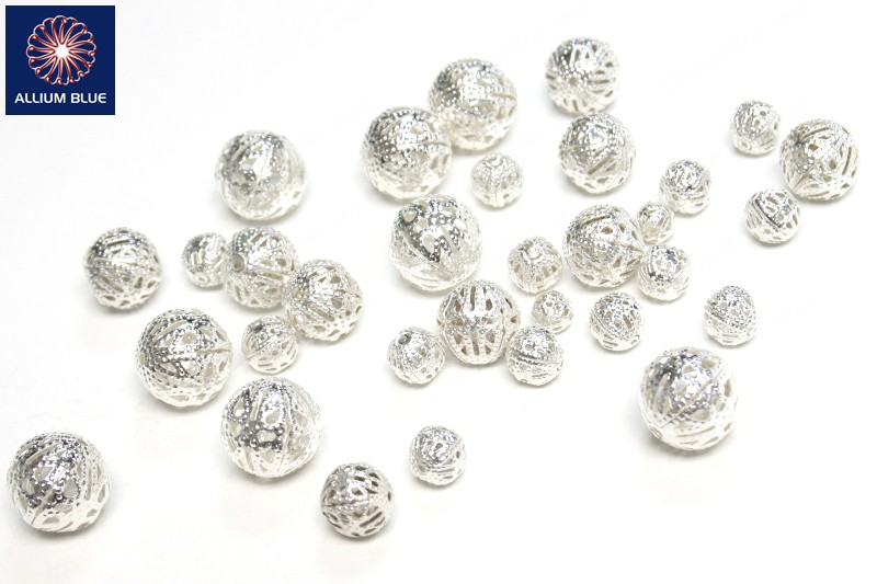 Filigree ビーズ, Assorted, メッキあり Base Metal, Silver Color, Various Sizes - ウインドウを閉じる