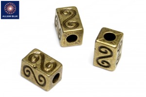 Rectangle Symbol Bead, Plated Base Metal, Antique Brass, 10.5x6.6x6.9mm
