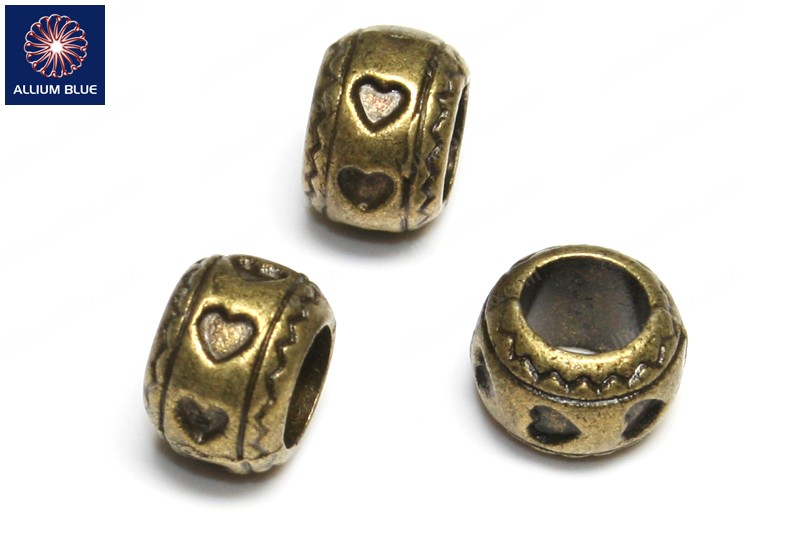 Round Love Pattern Bead, Plated Base Metal, Antique Brass, 11x8mm - 關閉視窗 >> 可點擊圖片