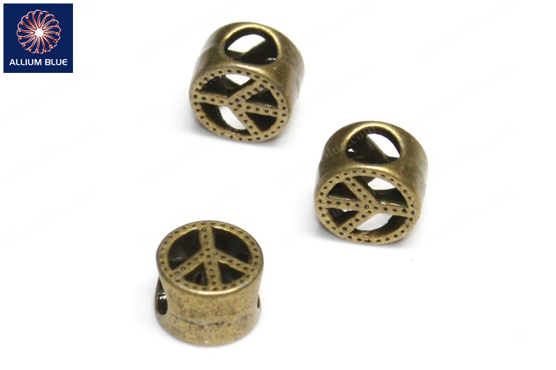 Round Hollow Peace Bead, Plated Base Metal, Antique Brass, 10.1x6.9mm - Click Image to Close