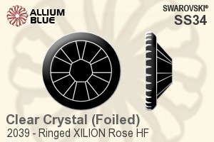 Swarovski Ringed XILION Rose Flat Back Hotfix (2039) SS34 - Clear Crystal With Silver Foiling - Haga Click en la Imagen para Cerrar