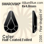 スワロフスキー Pear-shaped ラインストーン ホットフィックス (2300) 8x4.8mm - カラー（ハーフ　コーティング） 裏面アルミニウムフォイル