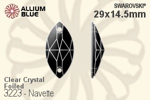Swarovski Navette Sew-on Stone (3223) 29x14.5mm - Clear Crystal With Platinum Foiling - Haga Click en la Imagen para Cerrar
