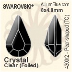 スワロフスキー Pear-shaped (TC) ファンシーストーン (4300/2) 8x4.8mm - クリスタル ゴールドフォイル