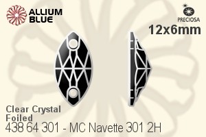 Preciosa MC Navette 301 2H Sew-on Stone (438 64 301) 12x6mm - Clear Crystal With Silver Foiling - Click Image to Close