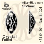 Preciosa MC Navette 301 2H Sew-on Stone (438 64 301) 18x9mm - Clear Crystal With Silver Foiling