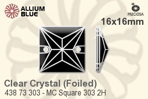 Preciosa MC Square 303 2H Sew-on Stone (438 73 303) 16x16mm - Clear Crystal With Silver Foiling - Click Image to Close