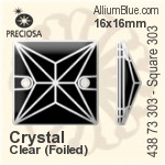 Preciosa MC Square 303 2H Sew-on Stone (438 73 303) 16x16mm - Clear Crystal With Silver Foiling