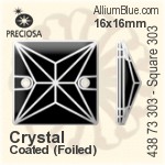 Preciosa MC Square 303 2H Sew-on Stone (438 73 303) 16x16mm - Crystal (Coated) With Silver Foiling