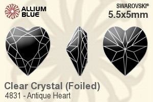 Swarovski Antique Heart Fancy Stone (4831) 5.5x5mm - Clear Crystal With Platinum Foiling - Haga Click en la Imagen para Cerrar