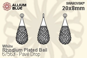 スワロフスキー Pavé Drop ペンダント (67563) 20mm - CE White / Crystal Aurore Boreale ロジウム メッキ Bail - ウインドウを閉じる