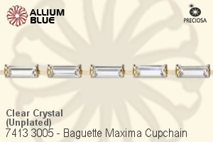 Preciosa Baguette Maxima Cupchain (7413 3005), Unplated Raw Brass, With Stones in 7x3mm - Clear Crystal