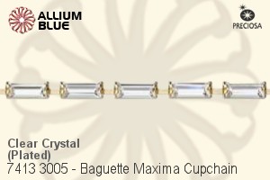 Preciosa Baguette Maxima Cupchain (7413 3005), Plated, With Stones in 7x3mm - Clear Crystal