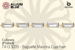 Preciosa Baguette Maxima Cupchain (7413 3005), Plated, With Stones in 7x3mm - Colours