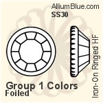 プレミアム・クリスタル Iron-On Ringed ラインストーン ホットフィックス （特別生産品） SS30 - グループ1の色 フォイル