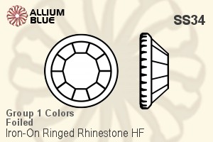 プレミアム・クリスタル Iron-On Ringed ラインストーン ホットフィックス SS34 - グループ1の色 フォイル - ウインドウを閉じる