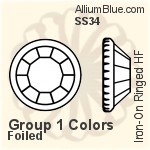 プレミアム・クリスタル Iron-On Ringed ラインストーン ホットフィックス SS34 - グループ1の色 フォイル