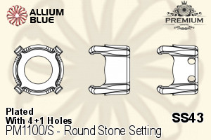 PREMIUM Round Stone Setting (PM1100/S), With Sew-on Holes, SS43 (9.2 - 9.5mm), Plated Brass