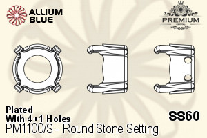 PREMIUM Round Stone Setting (PM1100/S), With Sew-on Holes, SS60 (14.2 - 14.5mm), Plated Brass - Click Image to Close