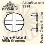 PREMIUM Round フラットバック Cross-Groove 石座, (PM2000/S), 縫い付けクロス溝付き, SS70 (17mm), メッキなし 真鍮