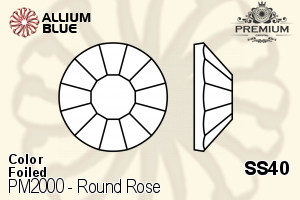 PREMIUM CRYSTAL Round Rose Flat Back SS40 Jet F