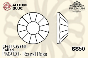 PREMIUM Round Rose Flat Back (PM2000) SS50 - Clear Crystal With Foiling