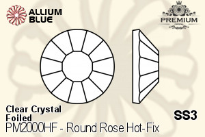 PREMIUM Round Rose Hot-Fix Flat Back (PM2000HF) SS3 - Clear Crystal With Foiling