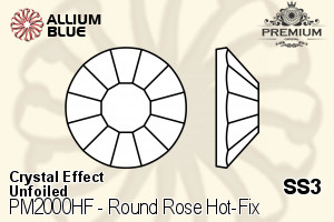 プレミアム ラウンド Rose Hot-Fix Flat Back (PM2000HF) SS3 - クリスタル エフェクト 裏面にホイル無し