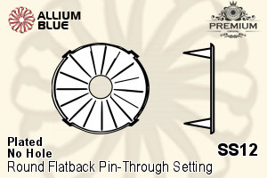 PREMIUM Round フラットバック Pin-Through 石座, (PM2001/S), ピン スルー, SS12 (3.2mm), メッキあり 真鍮 - ウインドウを閉じる