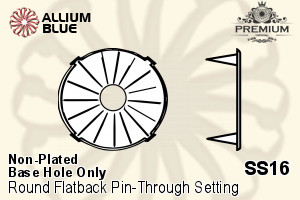 PREMIUM Round フラットバック Pin-Through 石座, (PM2001/S), ピン スルー, SS16 (4mm), メッキなし 真鍮