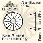 PREMIUM Round フラットバック Pin-Through 石座, (PM2001/S), ピン スルー, SS34 (7.3mm), メッキなし 真鍮