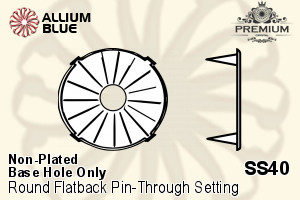 PREMIUM Round フラットバック Pin-Through 石座, (PM2001/S), ピン スルー, SS40 (8.7mm), メッキなし 真鍮