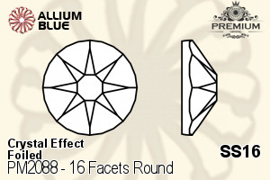 PREMIUM 16 Facets Round Flat Back (PM2088) SS16 - Crystal Effect With Foiling - Click Image to Close