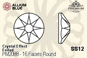 PREMIUM 16 Facets Round Flat Back (PM2088) SS12 - Crystal Effect With Foiling - 关闭视窗 >> 可点击图片