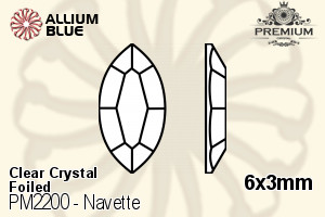 PREMIUM Navette Flat Back (PM2200) 6x3mm - Clear Crystal With Foiling