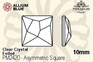 PREMIUM Asymmetric Square Flat Back (PM2420) 10mm - Clear Crystal With Foiling