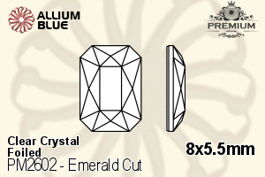 PREMIUM Emerald Cut Flat Back (PM2602) 8x5.5mm - Clear Crystal With Foiling - Haga Click en la Imagen para Cerrar