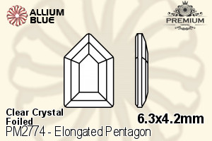 プレミアム Elongated Pentagon Flat Back (PM2774) 6.3x4.2mm - クリスタル 裏面フォイル - ウインドウを閉じる