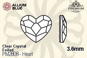 プレミアム Heart Flat Back (PM2808) 3.6mm - クリスタル 裏面フォイル