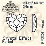 プレミアム Heart Flat Back (PM2808) 3.6mm - クリスタル エフェクト 裏面フォイル
