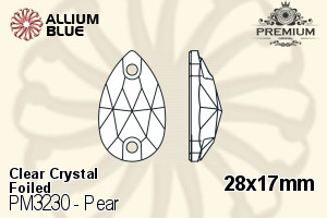 PREMIUM Pear Sew-on Stone (PM3230) 28x17mm - Clear Crystal With Foiling - 關閉視窗 >> 可點擊圖片