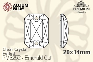 PREMIUM Emerald Cut Sew-on Stone (PM3252) 20x14mm - Clear Crystal With Foiling - Click Image to Close