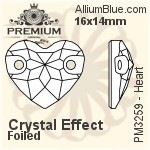 プレミアム Heart ソーオンストーン (PM3259) 16x14mm - クリスタル エフェクト 裏面フォイル