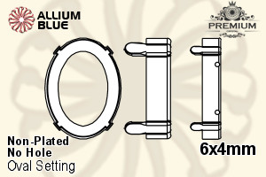 PREMIUM Oval 石座, (PM4130/S), 縫い穴なし, 6x4mm, メッキなし 真鍮