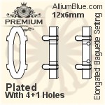 PREMIUM Elongated Baguette 石座, (PM4161/S), 縫い穴付き, 12x6mm, メッキあり 真鍮