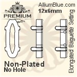 PREMIUM Elongated Baguette 石座, (PM4161/S), 縫い穴なし, 12x6mm, メッキなし 真鍮