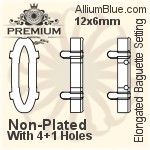 PREMIUM Elongated Baguette 石座, (PM4161/S), 縫い穴付き, 12x6mm, メッキなし 真鍮