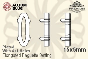 PREMIUM Elongated Baguette 石座, (PM4161/S), 縫い穴付き, 15x5mm, メッキあり 真鍮