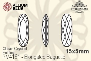 プレミアム Elongated Baguette ファンシーストーン (PM4161) 15x5mm - クリスタル 裏面フォイル