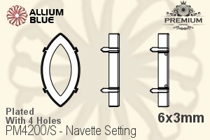PREMIUM Navette Setting (PM4200/S), With Sew-on Holes, 6x3mm, Plated Brass - 关闭视窗 >> 可点击图片
